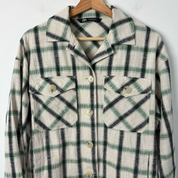 NWT Zara oversized shacket jacket plaid beige black white XS Button Up Size XS - Picture 4 of 11